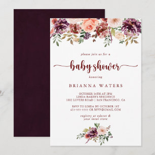 Invitation Baby shower de calligraphie florale d'été rustique