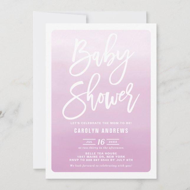 Invitation Baby shower de calligraphie Lilac Ombre (Devant)