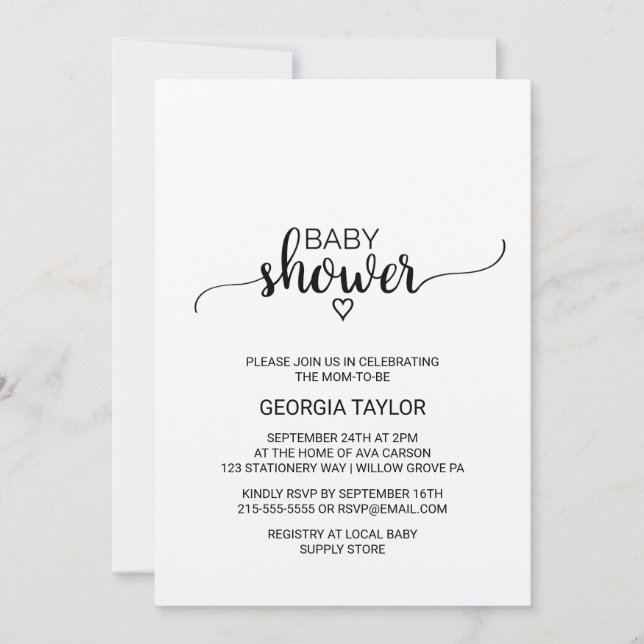 Invitation Baby shower de calligraphie rustique Kraft (Devant)