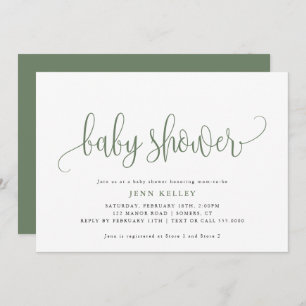 Invitation Baby shower de calligraphie Sage Green