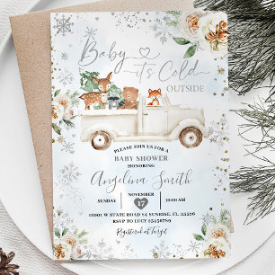 Invitation Baby shower de camion à flocons d'argent blanc Flo