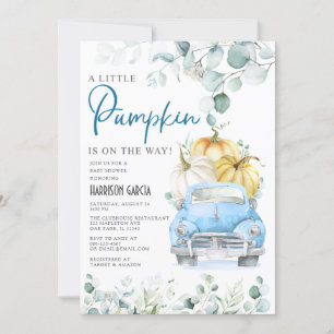 Invitation Baby shower de camion bleu petit Citrouille