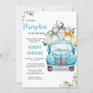 Invitation Baby shower de camion bleu petit Citrouille