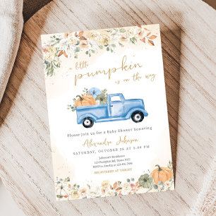 Invitation Baby shower de camion bleu petit Citrouille