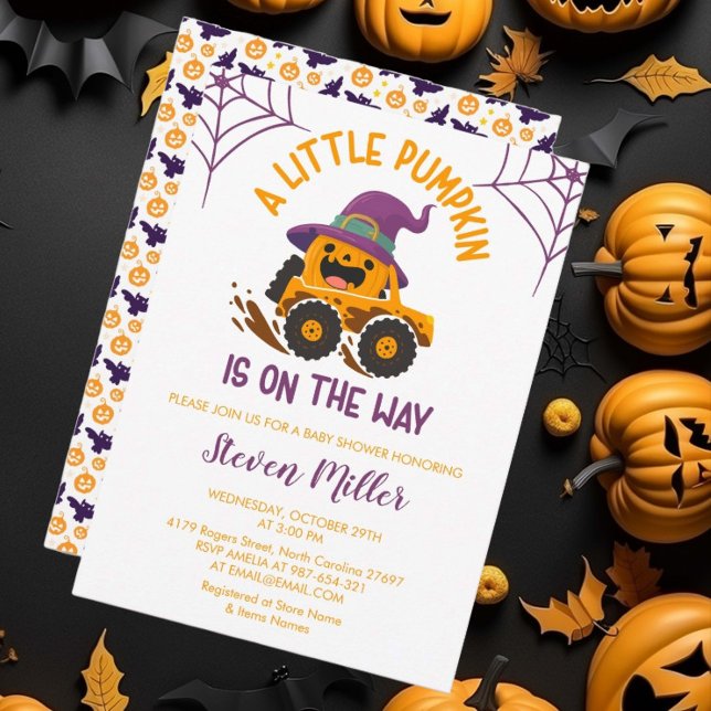 Invitation Baby shower de camion Citrouille Monster Halloween (Créateur téléchargé)