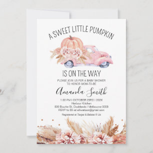 Invitation Baby shower de camion Citrouille rose Boho Automne