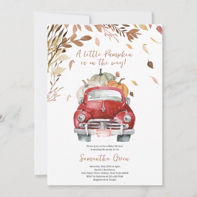 Invitation Baby shower de camion Citrouille rouge (Devant)