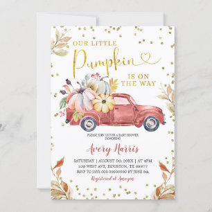 Invitation Baby shower de camion Citrouille rouge
