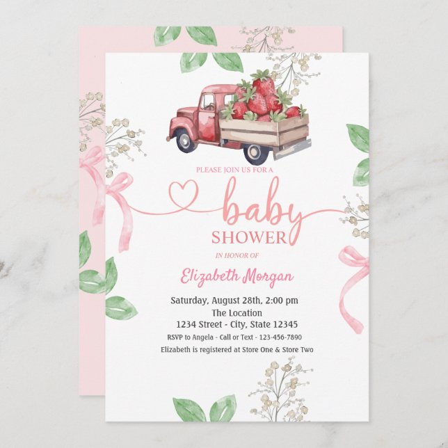 Invitation Baby shower de camion de fraise à l'aquarelle