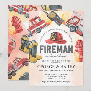 Invitation Baby shower de camion de moteur de feu rouge
