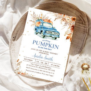 Invitation Baby shower de camion Fleur sauvage bleu Citrouill