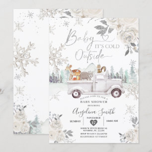 Invitation Baby shower de camion floral blanc crémeux