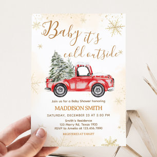 Invitation Baby shower de camion rouge d'hiver