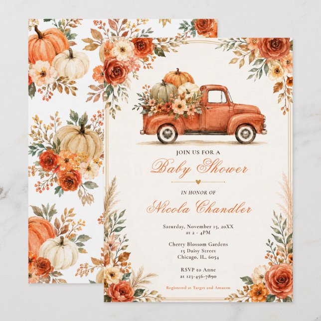 Invitation Baby Shower de camion rustique d'automne (Devant / Derrière)