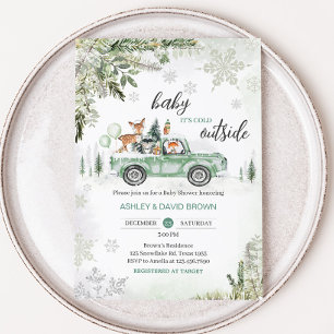 Invitation Baby shower de camions verts Woodland d'hiver