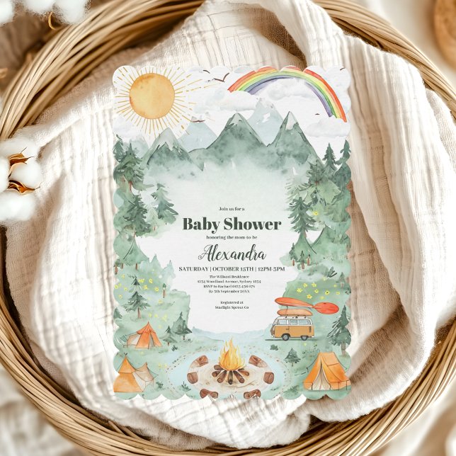 Invitation Baby shower de camping aquarelle (Créateur téléchargé)