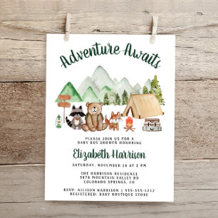 Invitation Baby shower de camping pour animaux rustiques en b