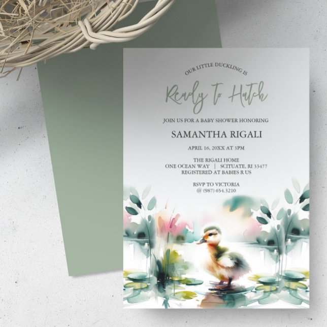 Invitation Baby shower de canard à aquarelle neutre pour le g (Gender neutral duck baby shower invitations unique watercolor art sage green.)