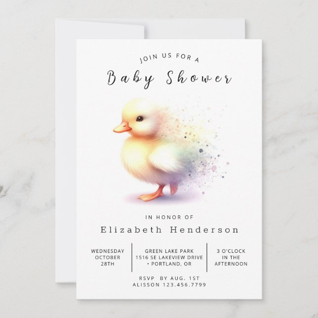 Invitation Baby shower de canard à imprimer neutre pour les f (Devant)