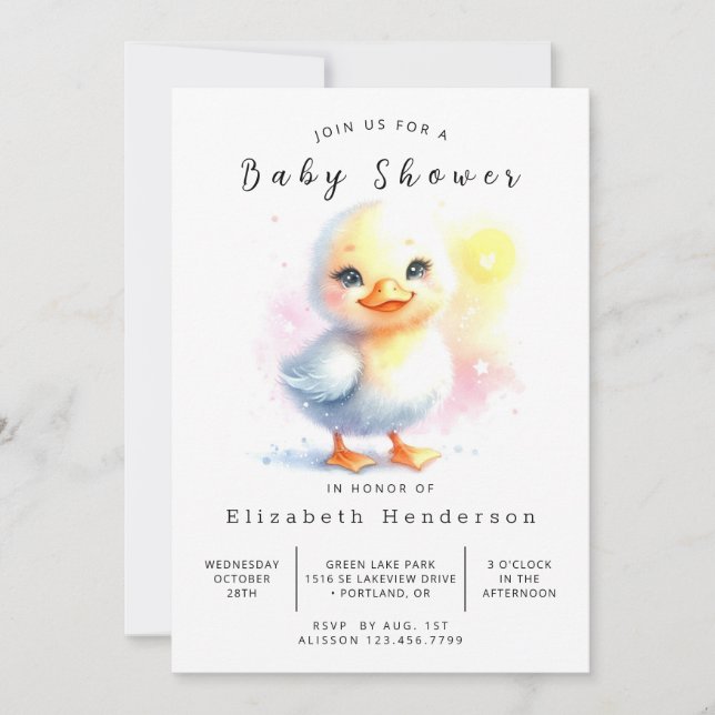 Invitation Baby shower de canard à imprimer neutre pour les f (Devant)