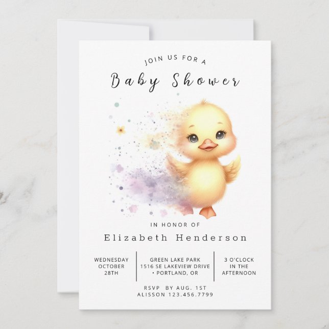Invitation Baby shower de canard à imprimer pour fille (Devant)