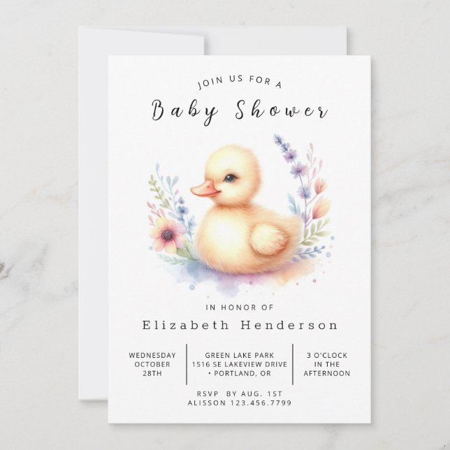Invitation Baby shower de canard chic et modifiable (Devant)