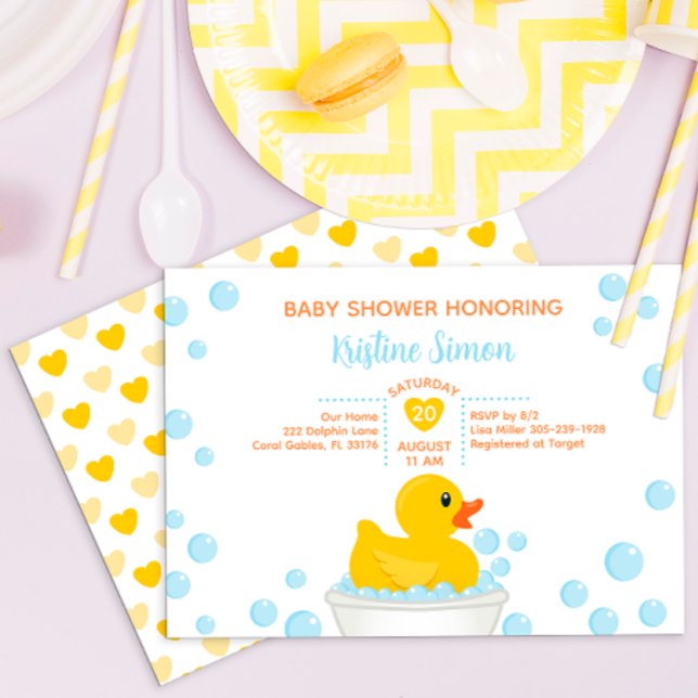 Invitation Baby shower de canard en caoutchouc - B (rubber duck yellow rub a dub dub baby shower invitation)