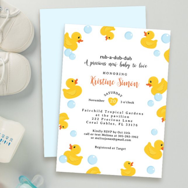 Invitation Baby shower de canard en caoutchouc | C (yellow gender neutral cute baby shower invitation)