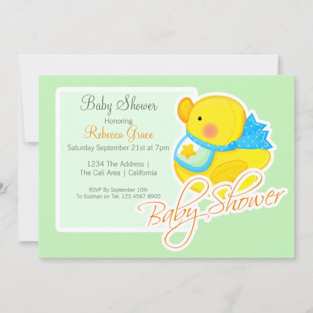 Invitation Baby shower de canard en caoutchouc jaune (Devant)
