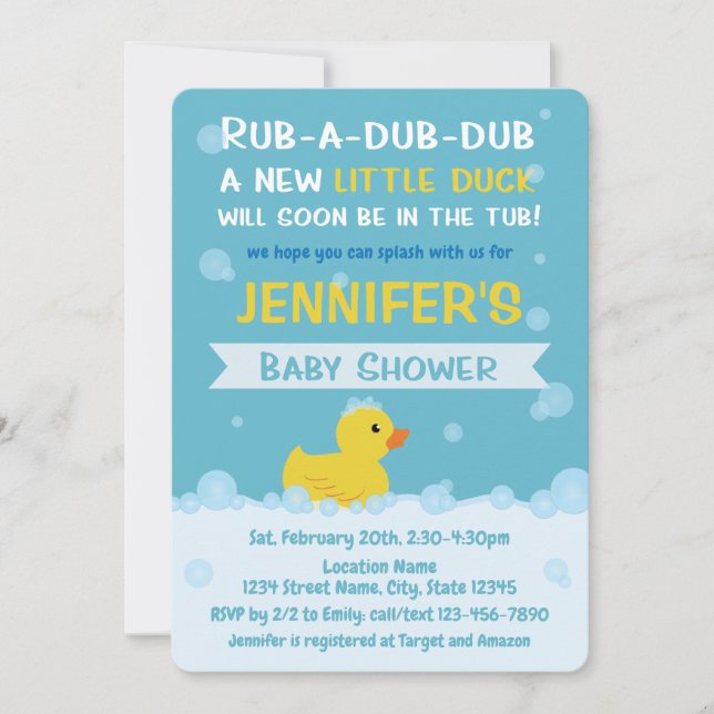Invitation Baby shower de canard en caoutchouc Neutre selon l (Devant)