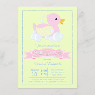 Invitation Baby shower de canard en caoutchouc rose pour fill
