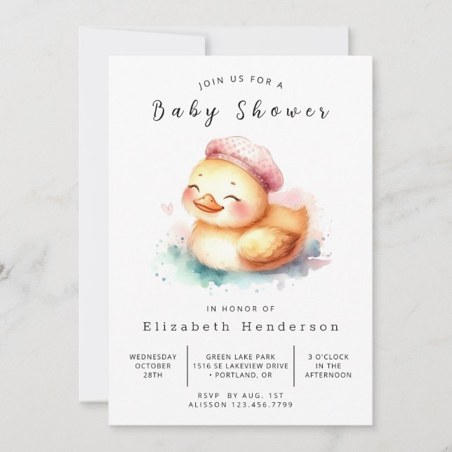 Invitation Baby shower de canard en ligne non sexiste (Devant)