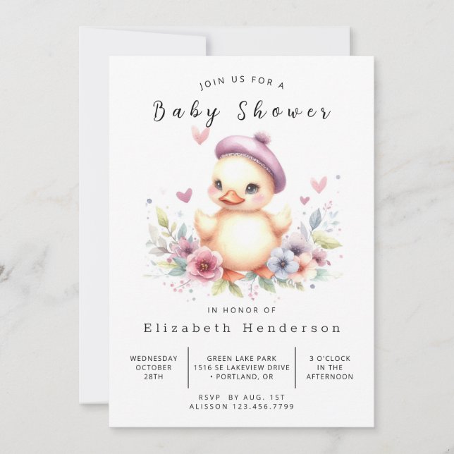 Invitation Baby shower de canard en ligne pour filles (Devant)