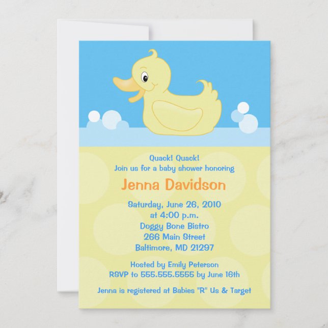 Invitation Baby shower de canard jaune 5x7 (Devant)