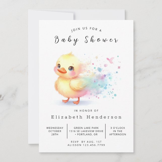 Invitation Baby shower de canard moderne à imprimer (Devant)
