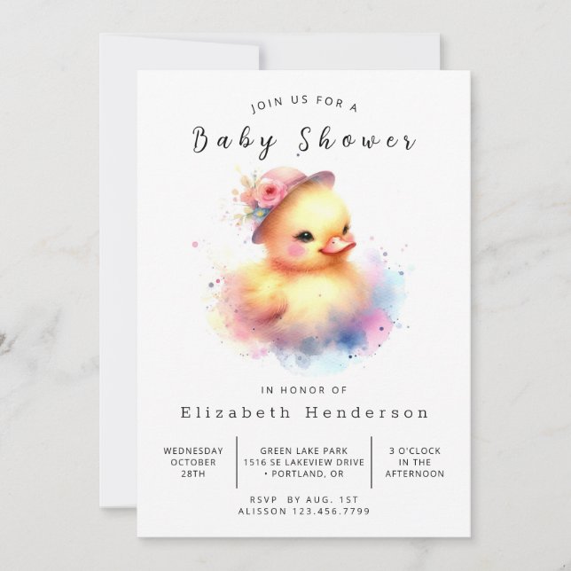 Invitation Baby shower de canard moderne à imprimer (Devant)