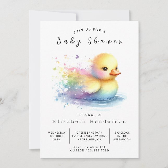 Invitation Baby shower de canard moderne modifiable (Devant)