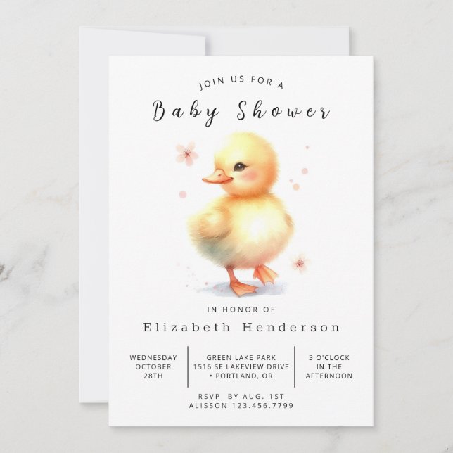 Invitation Baby shower de canard modifiable fille (Devant)