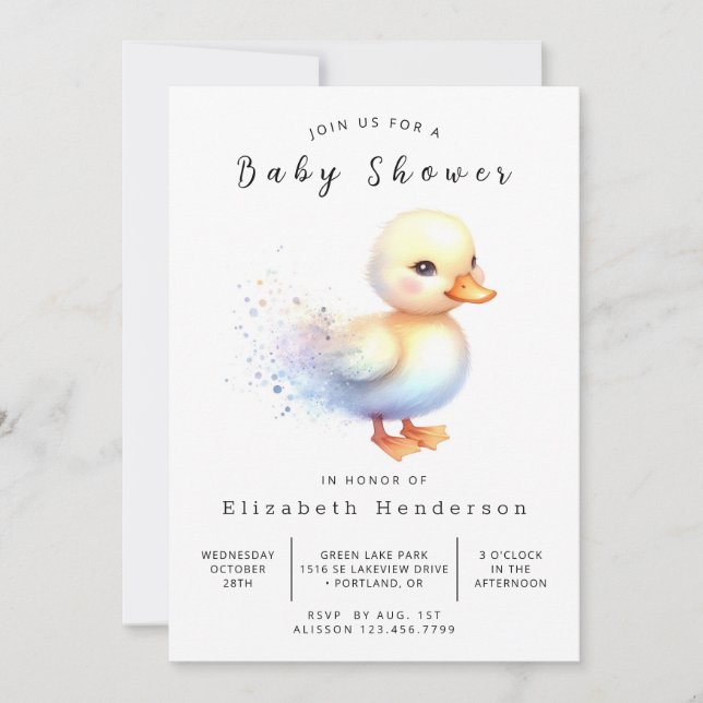 Invitation Baby shower de canard modifiable fille (Devant)