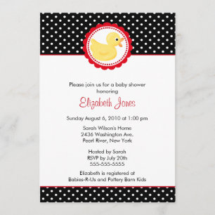 Invitation Baby shower de canard noir et blanc Pois