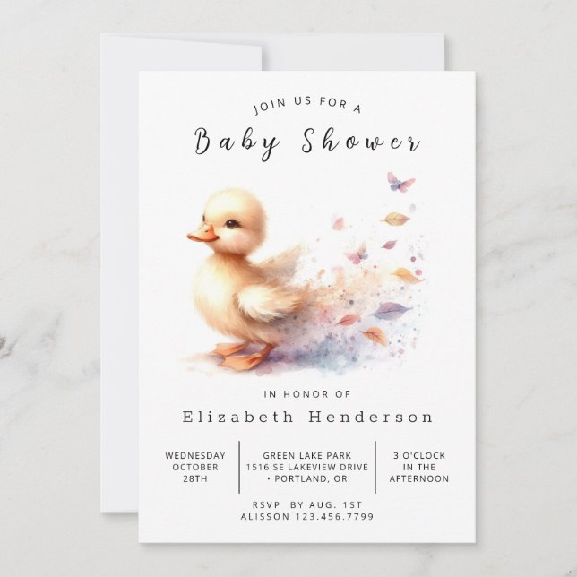 Invitation Baby shower de canard numérique aquarelle (Devant)