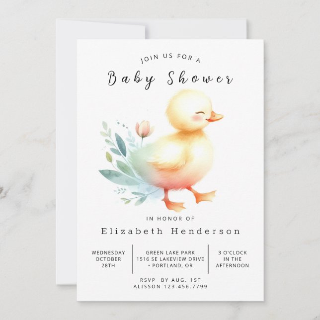 Invitation Baby shower de canard numérique simple (Devant)