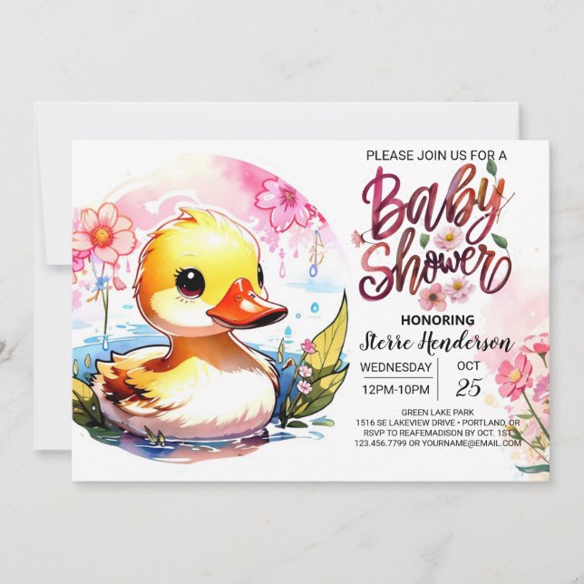 Invitation Baby shower de canard rose doux (Devant)