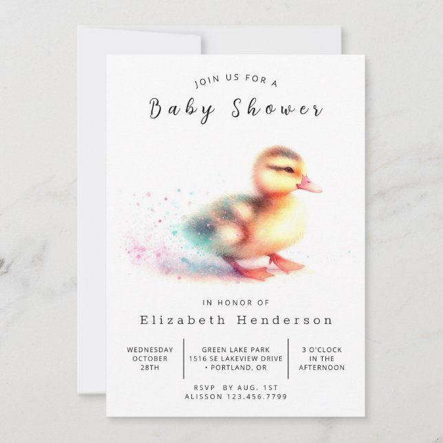 Invitation Baby shower de canard sur mesure neutre selon le s (Devant)