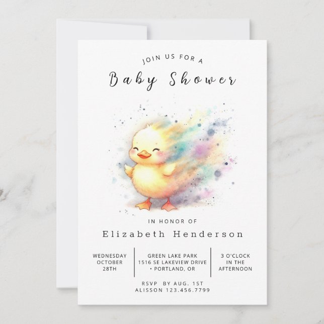 Invitation Baby shower de canard sur mesure pour fille (Devant)