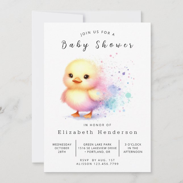 Invitation Baby shower de canard sur mesure pour fille (Devant)