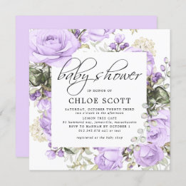 Invitation Baby shower de Carré Floral Rose violet
