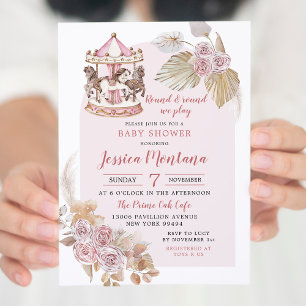 Invitation Baby shower de carrousel rose de Boho