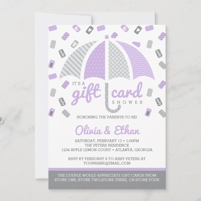 Invitation Baby shower de carte cadeau, violet, gr (Devant)
