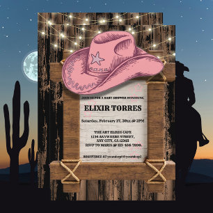 Invitation Baby shower de Casquette Russe Rose Cowgirl
